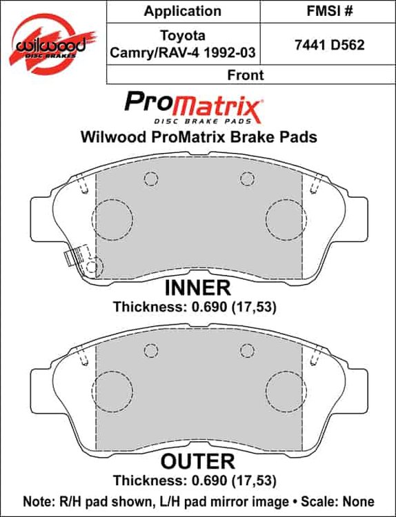ProMatrix Front Brake Pads Calipers: 1992-2003 Toyota