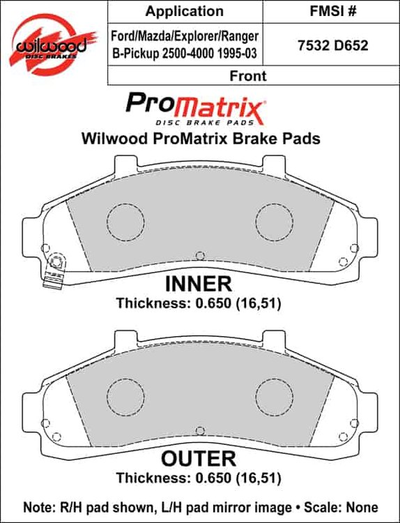 ProMatrix Front Brake Pads Calipers: 1995-2003 Ford/Mazda