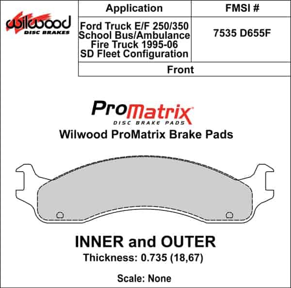 ProMatrix Front Brake Pads Calipers: 1995-2006 Ford