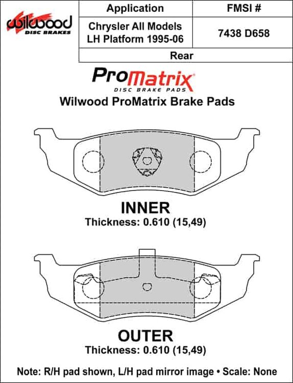 ProMatrix Rear Brake Pads Calipers: 1995-2006 Chrysler