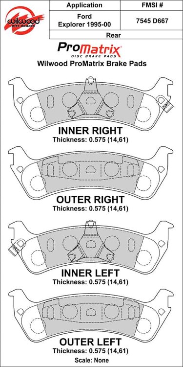 ProMatrix Rear Brake Pads Calipers: 1995-2000 Ford