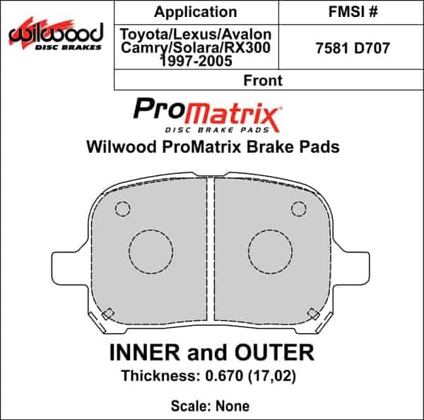 ProMatrix Front Brake Pads Calipers: 1997-2005 Toyota/Lexus