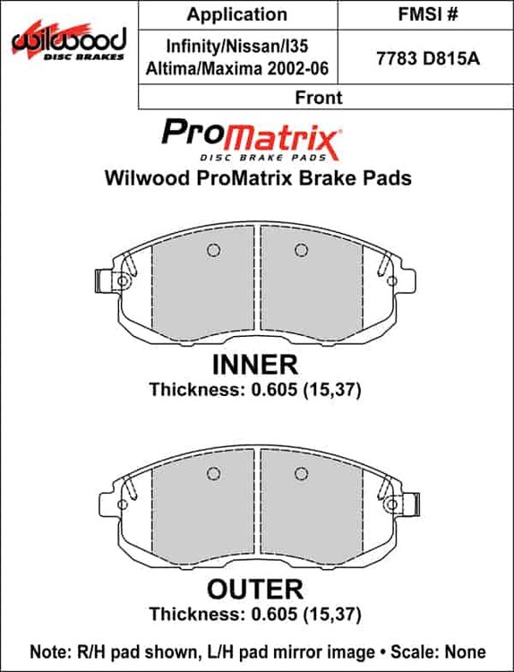 ProMatrix Front Brake Pads Calipers: 2002-2006 Nissan/Infiniti