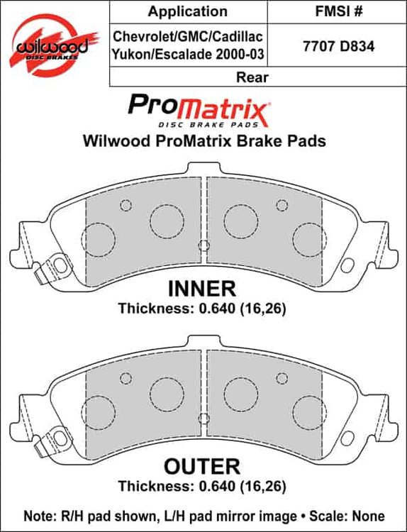 ProMatrix Rear Brake Pads Calipers: 2000-2003 GM