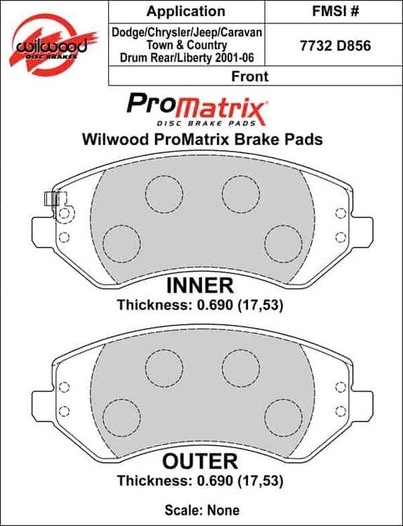 ProMatrix Front Brake Pads Calipers: 2001-2006 Dodge/Chrysler/Jeep
