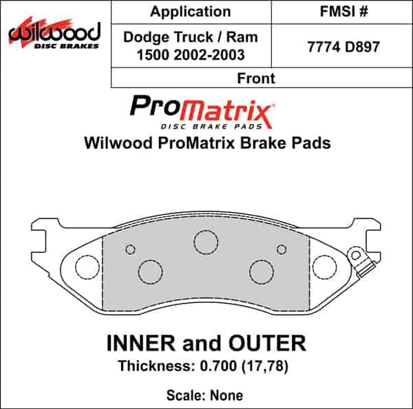 ProMatrix Front Brake Pads Calipers: 2002-2003 Dodge