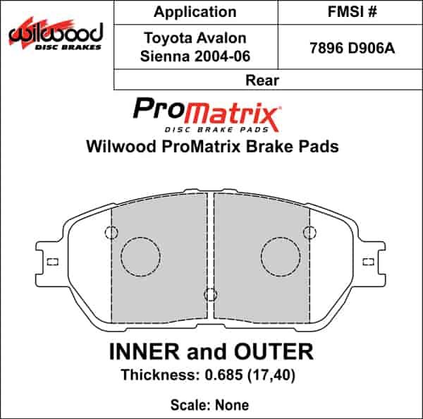 ProMatrix Rear Brake Pads Calipers: 2004-2006 Toyota