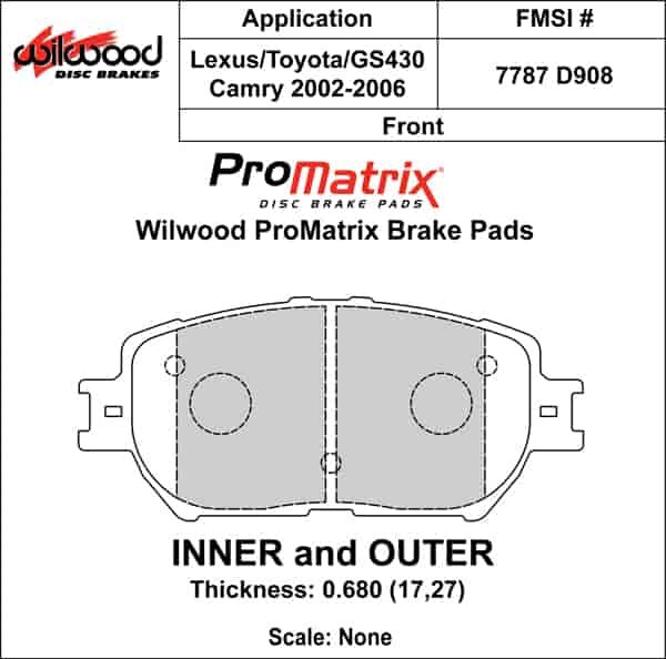 ProMatrix Front Brake Pads Calipers: 2002-2006 Toyota/Lexus