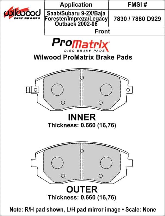 ProMatrix Front Brake Pads Calipers: 2002-2006 Subaru/Saab