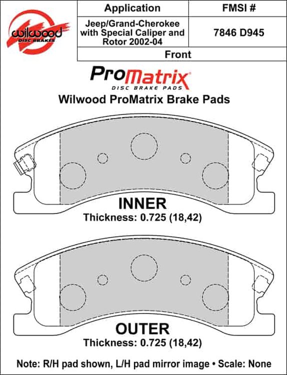 ProMatrix Front Brake Pads Calipers: 2002-2004 Jeep