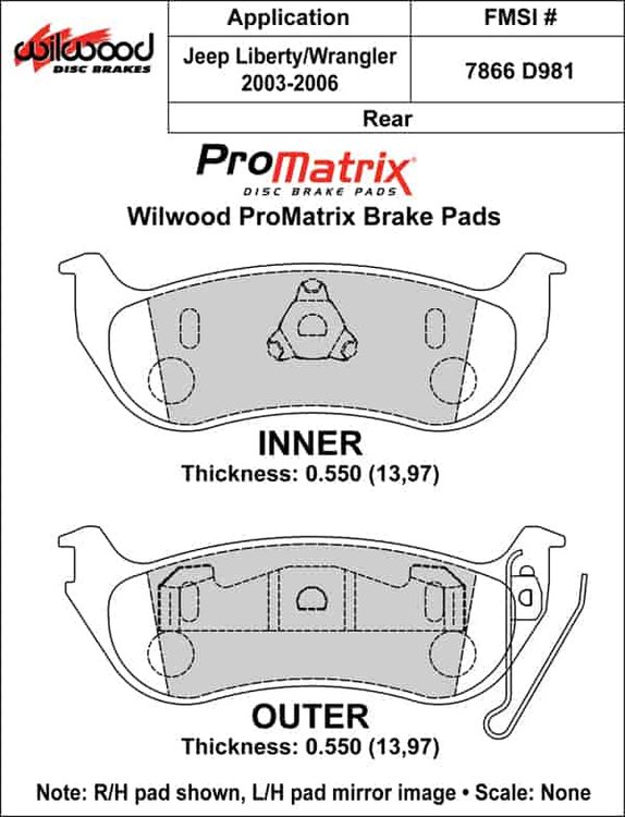 ProMatrix Rear Brake Pads Calipers: 2003-2006 Jeep