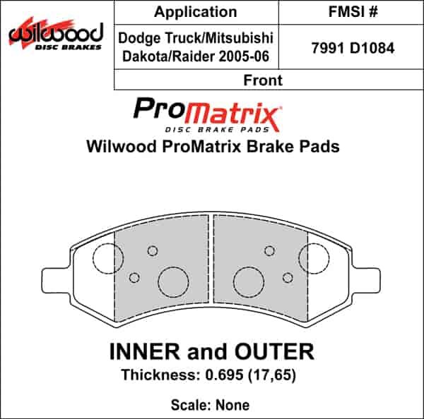 ProMatrix Front Brake Pads Calipers: 2005-2006 Dodge/Mitsubishi