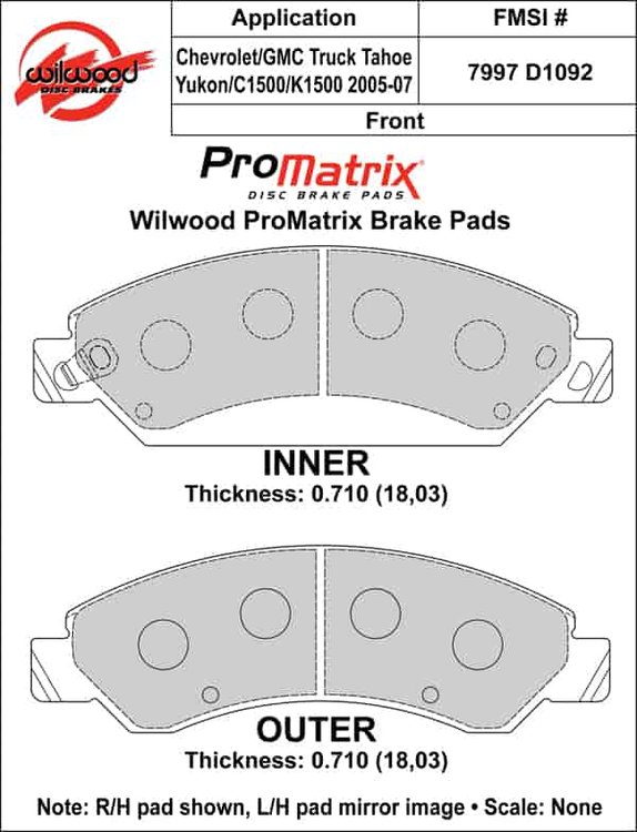 ProMatrix Front Brake Pads Calipers: 2005-2007 Chevy/GMC