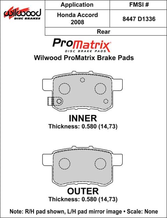 ProMatrix Rear Brake Pads Calipers: 2008 Honda