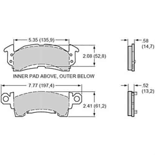 Polymatrix "E" Brake Pads Calipers: OEM - GM D52 Type, Wilwood GM II, GM III, Coleman, Howe, Outlaw, Sierra/JFZ