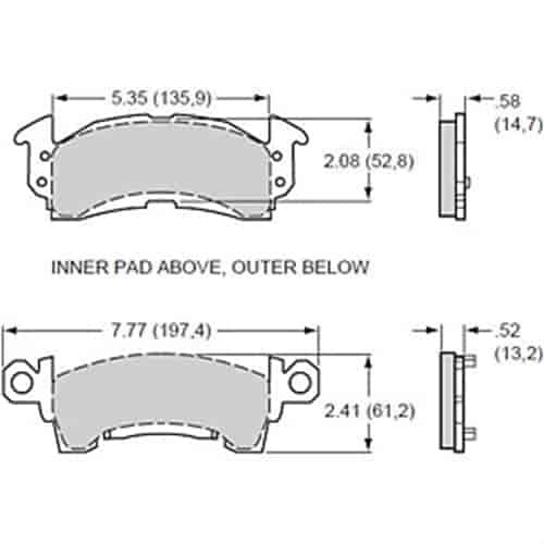 Polymatrix H Brake Pads Calipers: OEM - GM D52 Type, Wilwood GM II, GM III, Coleman, Howe, Outlaw, Sierra/JFZ