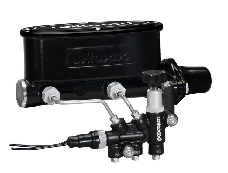 Aluminum Tandem Master Cylinder Kit with Proportioning Valve, 1.00 in. Bore, Black E-Coat