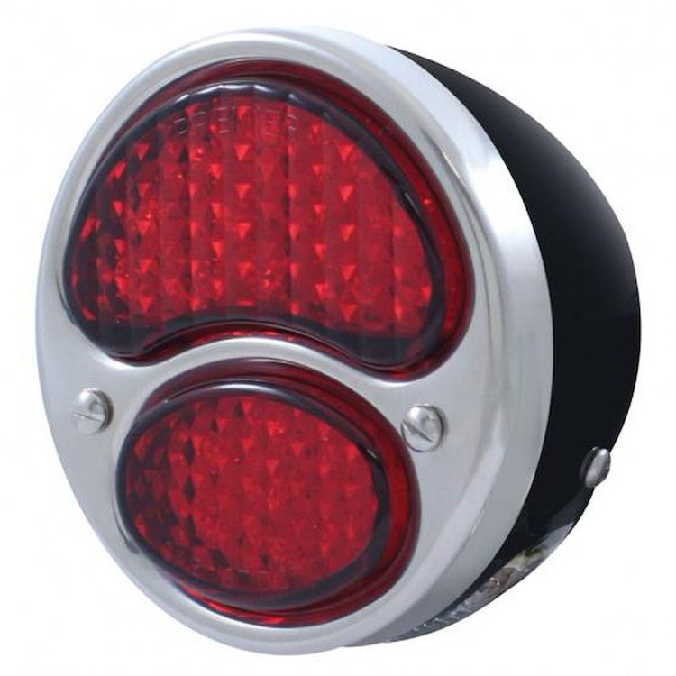 FTL2831LED-BAL 19 LED 12V Tail Light Assembly With 4 LED LP Light, Black Housing, & SS Rim For 1928-31 Ford Model A - L/H
