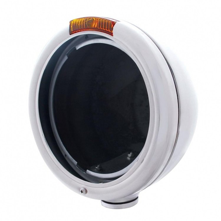 30370 Stainless Steel in.Classic in. Headlight No Bulb & Turn Signal Light - Amber Lens