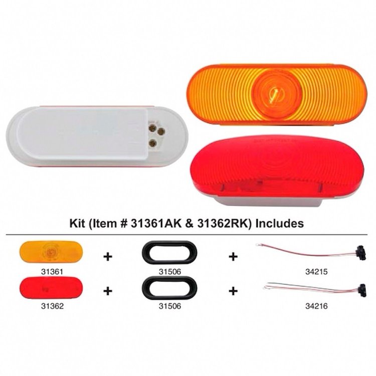 31362RK 6 in. Oval Light Kit (Stop, Turn & Tail) - Red Lens