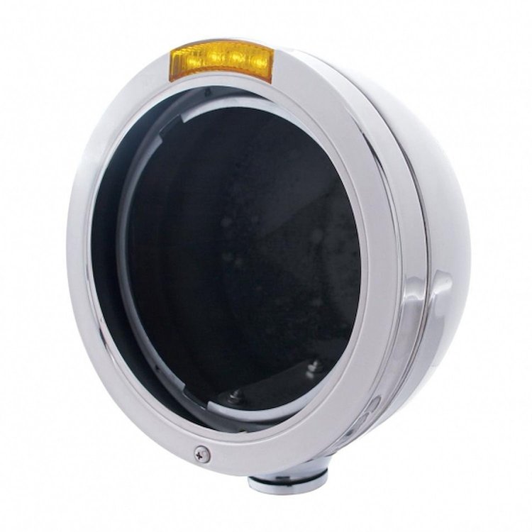 31731 Stainless Steel Bullet Classic Headlight No Bulb With LED Turn Signal - Amber Lens