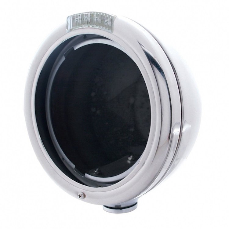 31747 Stainless Steel Classic Headlight No Bulb With LED Turn Signal - Amber LED/Clear Lens
