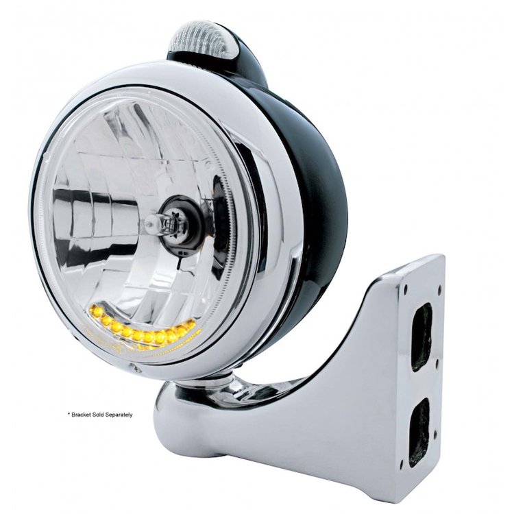 Round H4 Headlight for Universal Applications [Black Housing, Chrome Trim Ring]