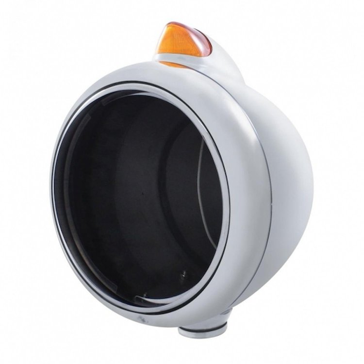32600 Stainless Steel Guide 682-C Headlight No Bulb & Original Style LED Signal-Amber Lens