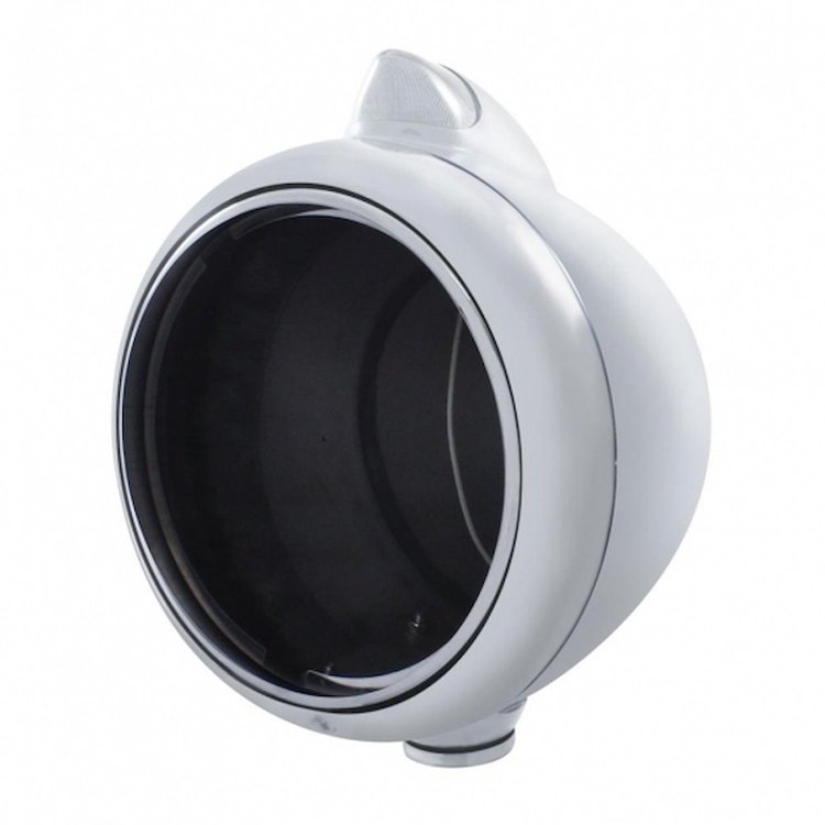 32601 Stainless Steel Guide 682-C Headlight No Bulb & Original Style LED Signal-Clear Lens