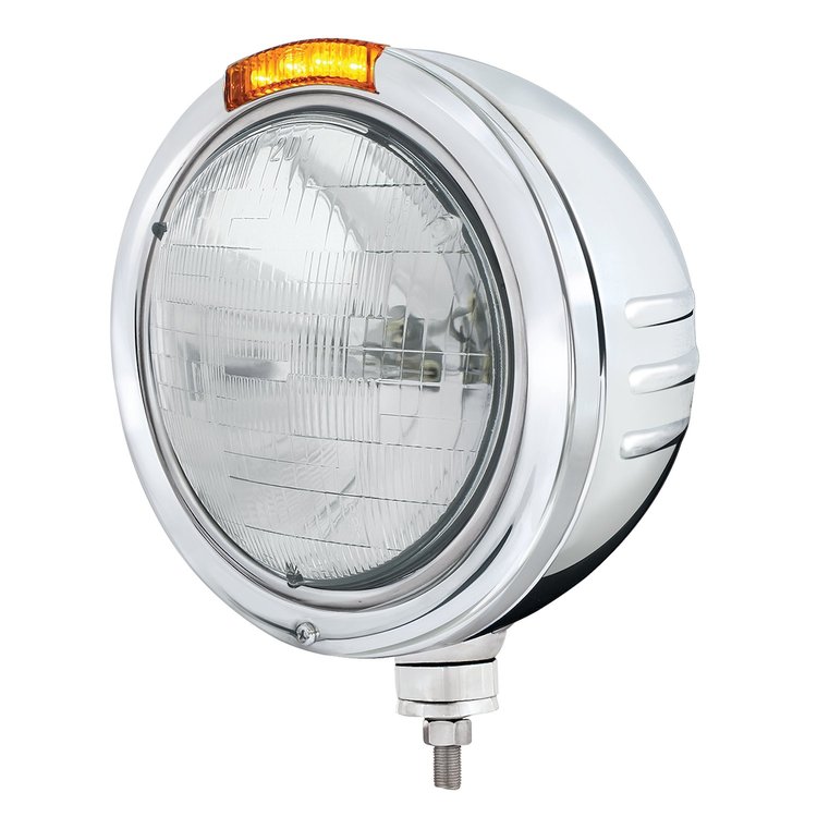 32752 Bullet Embossed Stripe Headlight H6024 & Dual Mode LED Signal, Stainless Steel, 1925-1935 Cars/Trucks