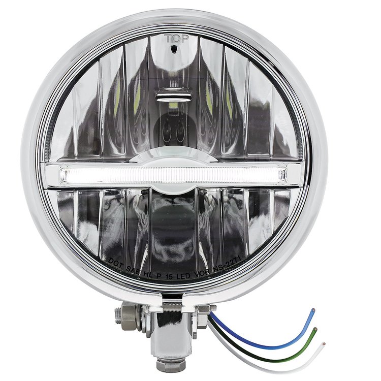 32799 Chrome 5-3/4 in. Motorcycle Headlight 9 LED Bulb With White LED Light Bar - Bottom Mount