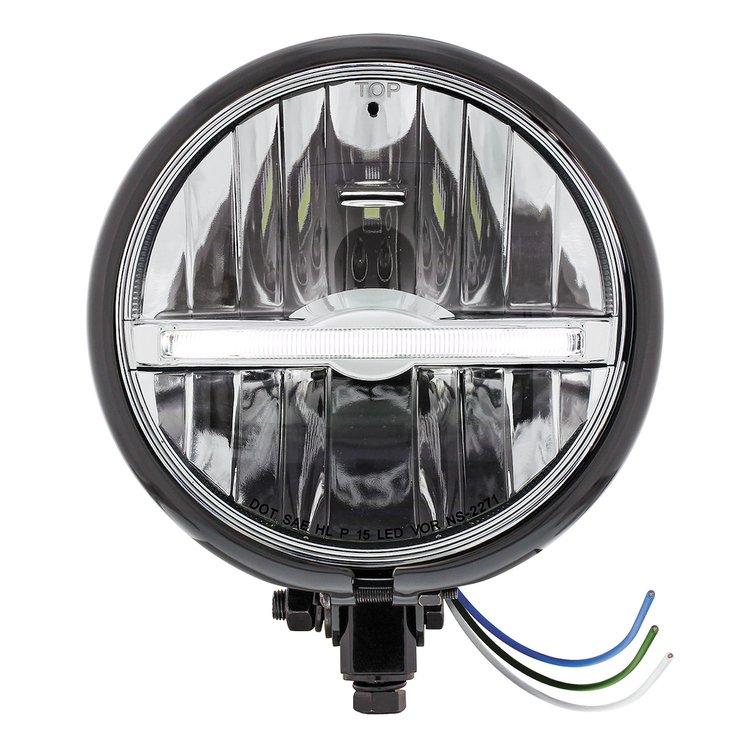 32800 Black 5-3/4 in. Motorcycle Headlight 9 LED Bulb With White LED Light Bar - Bottom Mount