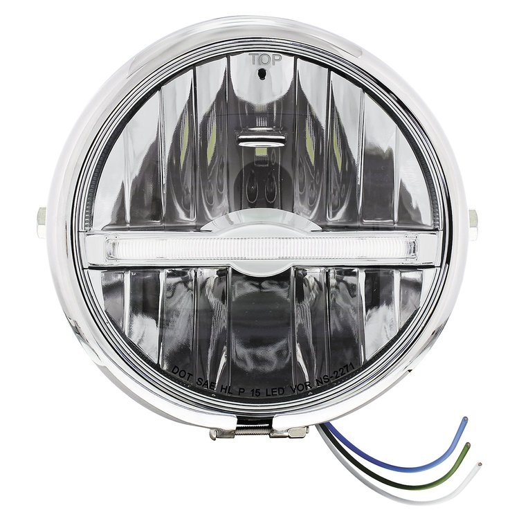 32801 Chrome 5-3/4 in. Motorcycle Headlight 9 LED Bulb With White LED Light Bar - Side Mount