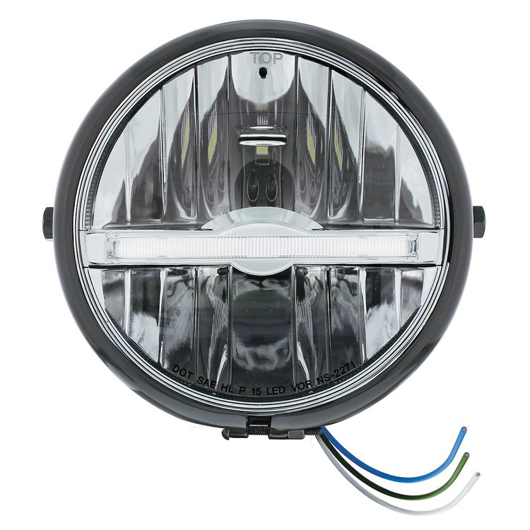 32802 Black 5-3/4 in. Motorcycle Headlight 9 LED Bulb With White LED Light Bar - Side Mount