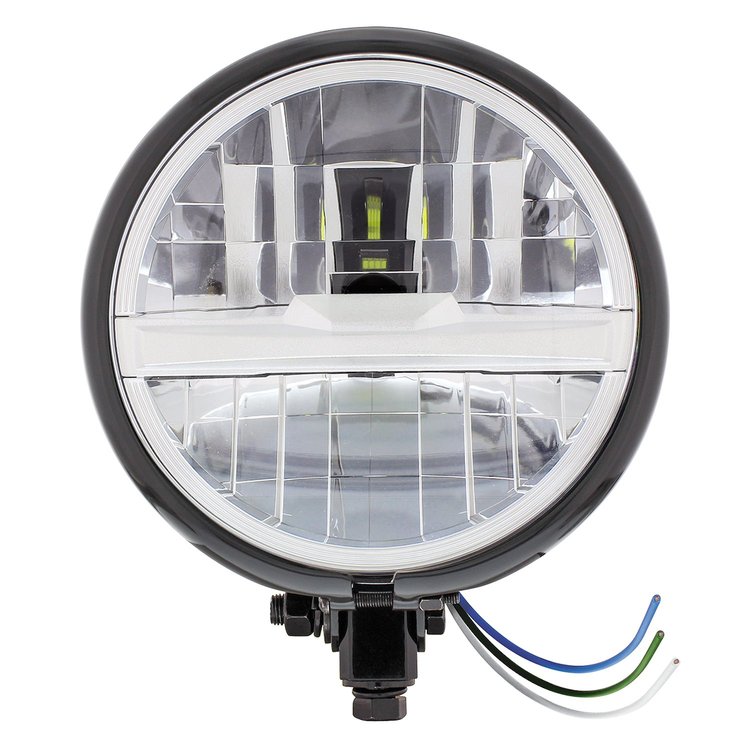 32804 Black 5-3/4 in. Motorcycle Headlight 8 LED Bulb With Silver Bar - Bottom Mount