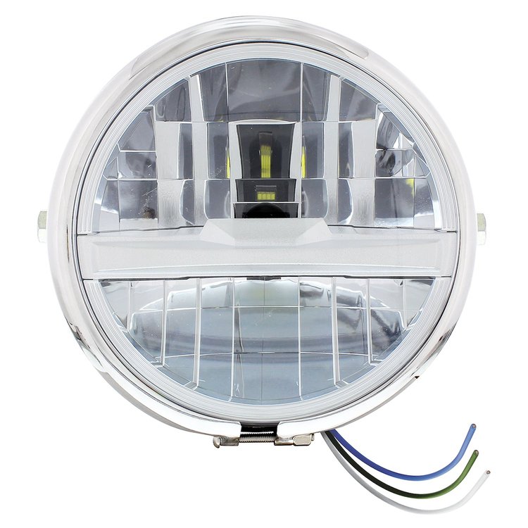 32805 Chrome 5-3/4 in. Motorcycle Headlight 8 LED Bulb With Silver Bar - Side Mount