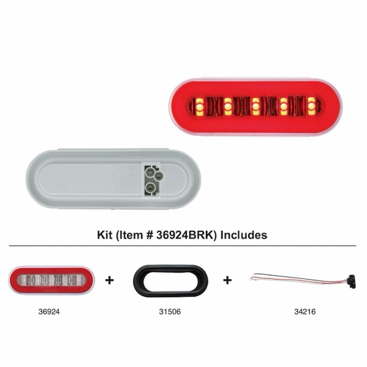 36924BRK 22 LED 6 in. Oval GloLight Kit With Divider Bar Inner Design (Stop, Turn & Tail) - Red LED/Red Insert (Each)