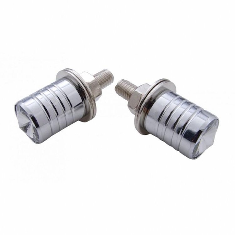 70306 Chrome License Plate Fastener With Clear Crystal (2-Pack)