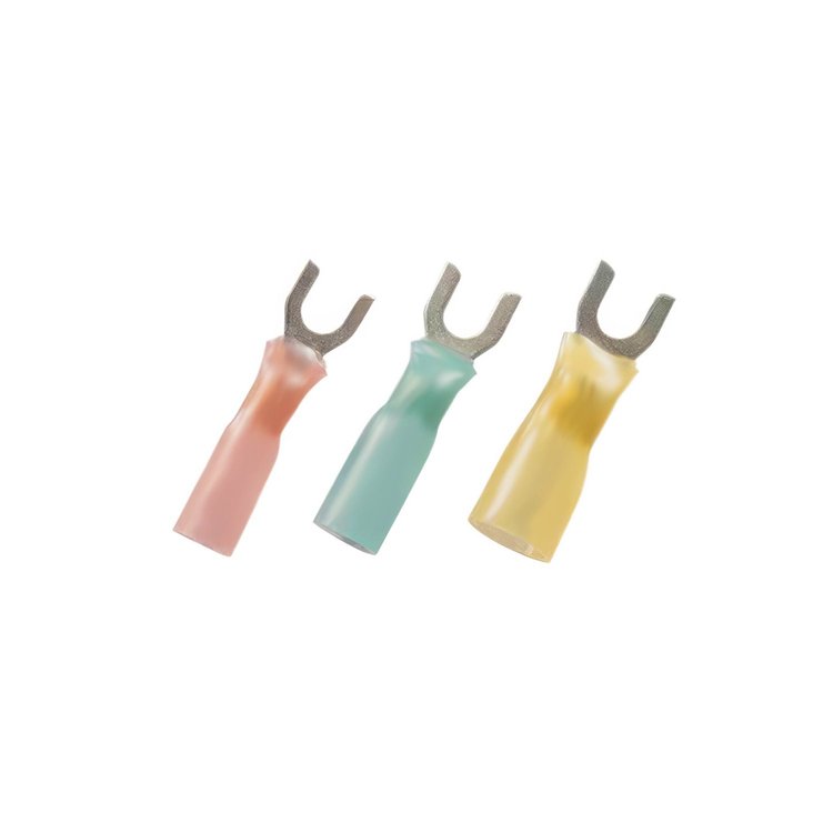 98158 22-18 AWG #6 Stud CS Heat Shrink Spade Terminal, Red, 10-Pack