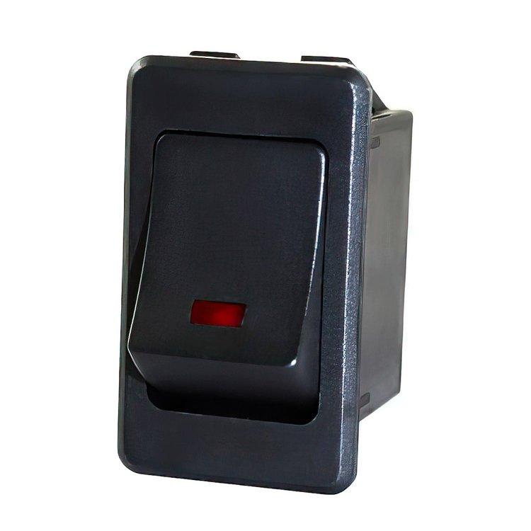 98362 Black Rocker w/Red LED 16 Amp 12V S.P.S.T. On/Off 1 Pc.