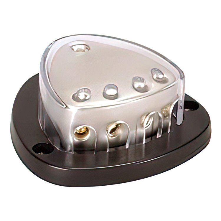 98439 Gold Distribution Block with, 1 4 AWG input and, 4 8 AWG outputs, Triangular Shape 1 Pc.