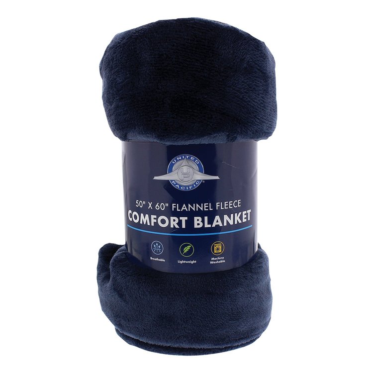 99113 50 in. x 60 in. Flannel Fleece Comfort Blanket - Navy Blue