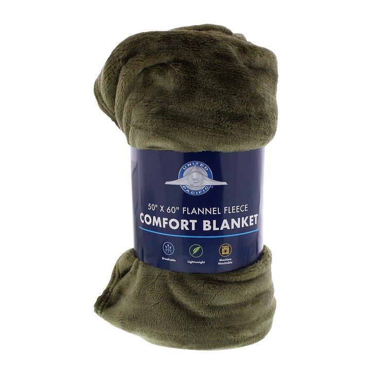 99116 50 in. x 60 in. Flannel Fleece Comfort Blanket - Olive Green