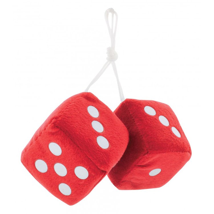 C5038R 3 in. x 3 in. Classic Fuzzy Dice, Red