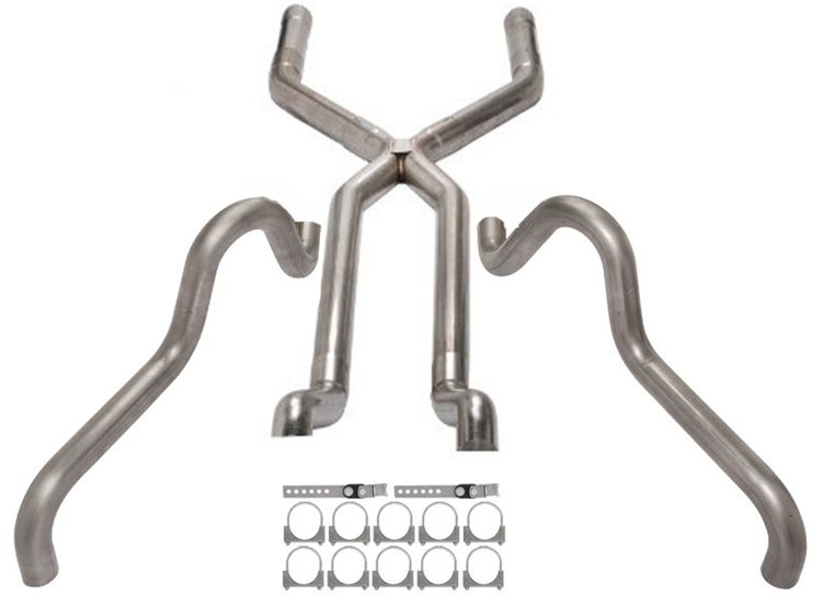 SFF10 Crossmember Back Stainless Dual Exhaust System w/X-Pipe for 1966-1971 Ford Fairlane [Quarter Panel Exit]