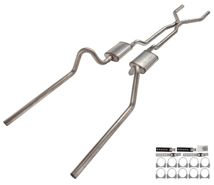 SFF41T Crossmember Back Stainless Dual Exhaust System w/H-Pipe for 1966-1971 Ford Fairlane [Dual Rear Exit]