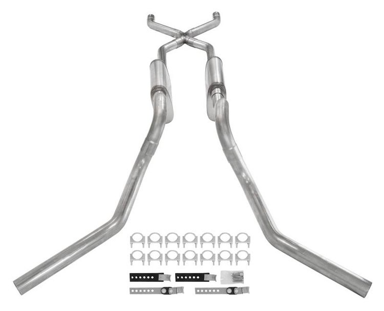 Crossmember Back X-Pipe Exhaust System with Turbo Pro Mufflers for 1963-1966 GM C10 Truck [2.500 in.]