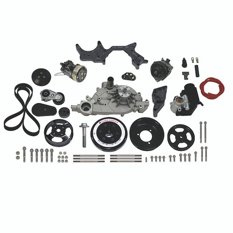 174033 Front Runner Engine Accessory Drive System, GM LS, Black, with Power Steering, w/Black Compressor & Alternator