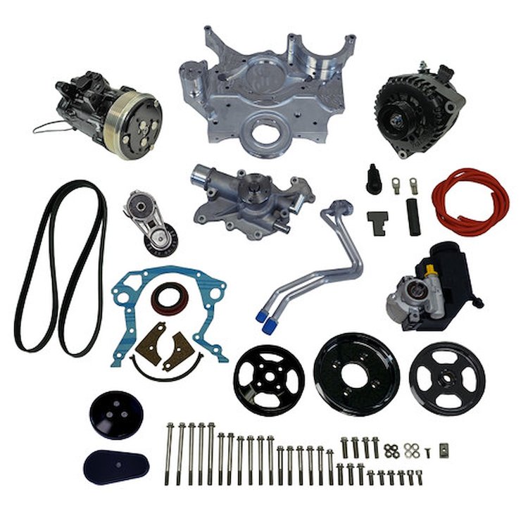 174035 Front Runner Engine Accessory Drive System, Small Block Ford, Black, with Power Steering, w/Black Compressor & Alternator