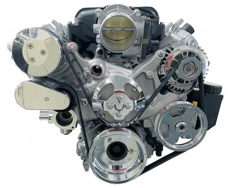 175021 Front Runner Engine Accessory Drive System, GM LS, Wet-Sump, Polished/Chrome, with Power Steering